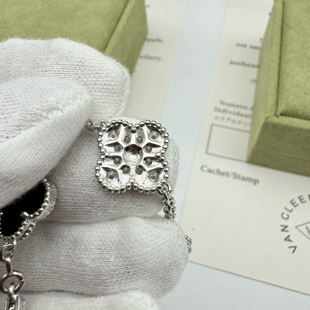 Van Cleef & Arpels Style Clover Diamond Black Onyx Bracelet | IN STOCK - Picture 6 of 7